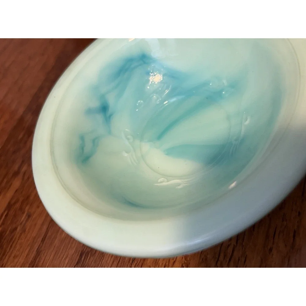 Vintage Avon Green/blue Victorian Slag Glass Rose Bath Oil‎ Pitcher & Basin Bowl